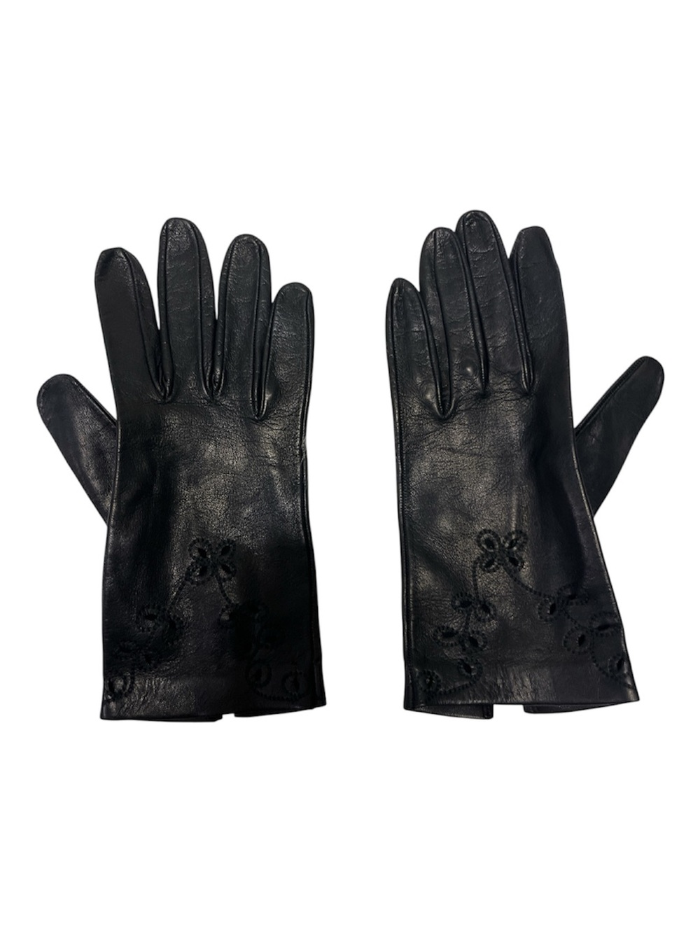 Classic Black Leather Gloves with Subtle Embroidery